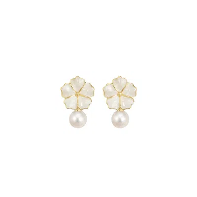 Alegoria Jewellery Women's Gold / White Bavella Mini Round Pearl Earrings - White In Gold/white