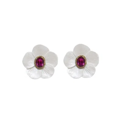 Alegoria Jewellery Women's Gold / White Fairytale Midi Earrings - Fuchsia