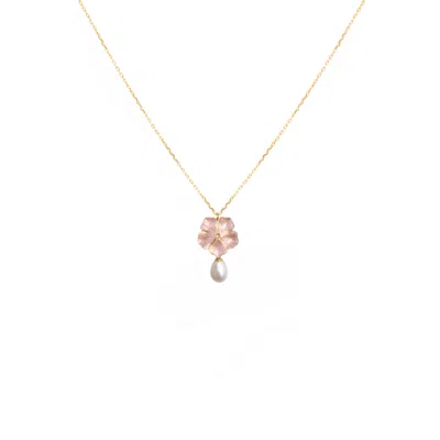 Alegoria Jewellery Women's Pink / Gold Bavella Mini Drop Pearl Necklace - Pink In Multi