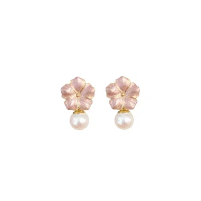 Alegoria Jewellery Women's Pink / Gold Bavella Mini Round Pearl Earrings - Pink In Multi