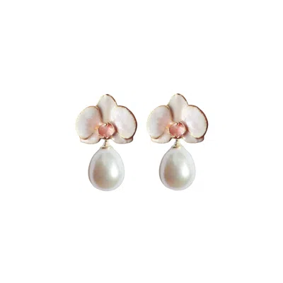 Alegoria Jewellery Women's Pink / White / Gold White Orchid White Pearl Earrings