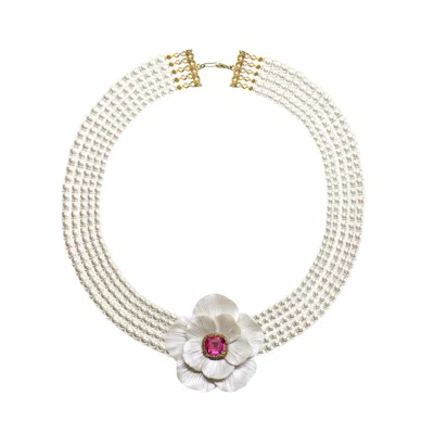 Alegoria Jewellery Women's White / Gold Fairytale Maxi Choker - Fuchsia