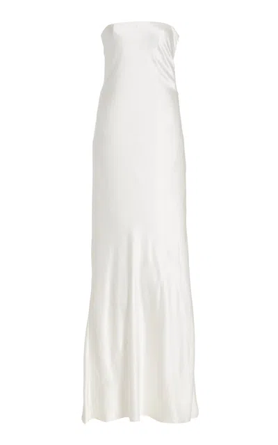 Alejandra Alonso Rojas Bow-detailed Silk-satin Gown In Ivory