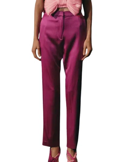 Alejandra Alonso Rojas Classic Slim Leg Silk Trouser In Violet In Pink