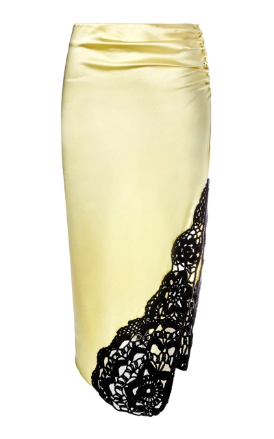 Alejandra Alonso Rojas Crochet-detailed Silk Midi Skirt In Yellow