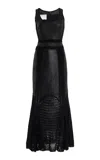 Alejandra Alonso Rojas Crochet-trimmed Leather Maxi Dress In Black