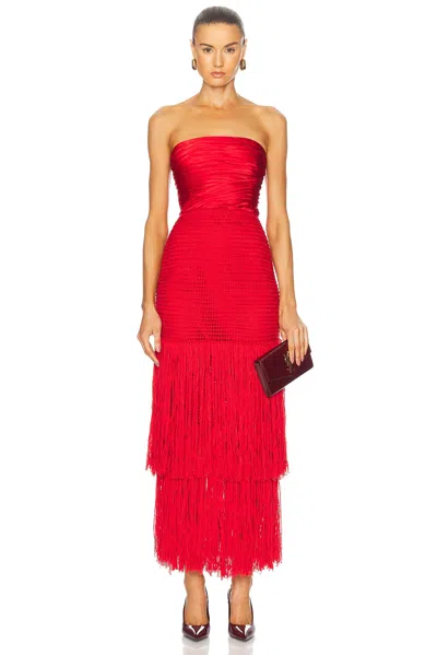 ALEJANDRA ALONSO ROJAS DRAPED BUSTIER DRESS WITH CROCHET