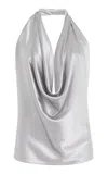 Alejandra Alonso Rojas Draped Silk Halter Top In Silver