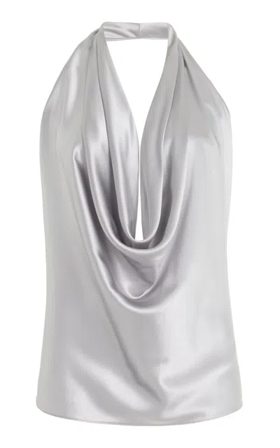 Alejandra Alonso Rojas Draped Silk Halter Top In Silver
