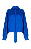 Alejandra Alonso Rojas Draped Silk Turtleneck Top In Blue