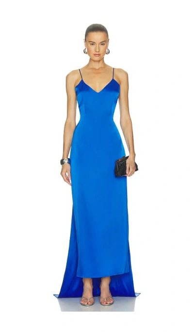 Alejandra Alonso Rojas Fitted Sheath Dress With Removable Train In Blue