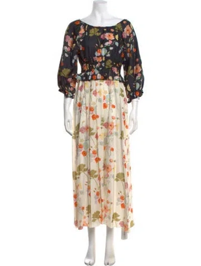 Pre-owned Alejandra Alonso Rojas Floral Print Long Dress W/ Tags In Neutral