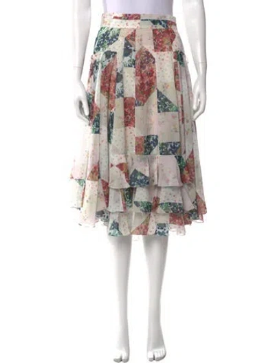 Pre-owned Alejandra Alonso Rojas Floral Print Midi Length Skirt In Neutrals