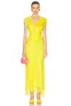 Alejandra Alonso Rojas Floral V-neck Draped Chiffon Dress In Marigold