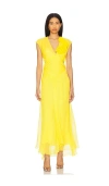 Alejandra Alonso Rojas Floral V-neck Draped Chiffon Dress In Marigold
