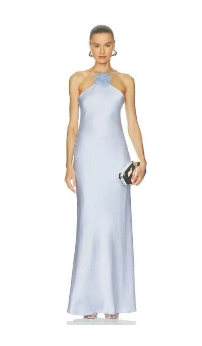 Alejandra Alonso Rojas Halter Slip Gown With Flower In Blue