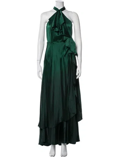 Pre-owned Alejandra Alonso Rojas Halterneck Long Dress In Green
