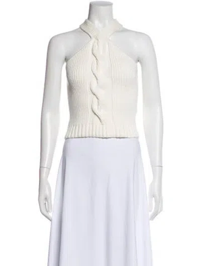 Pre-owned Alejandra Alonso Rojas Halterneck Sleeveless Crop Top In White