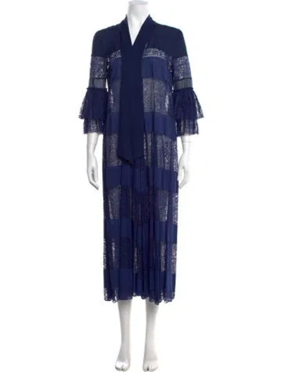 Pre-owned Alejandra Alonso Rojas Lace Pattern Midi Length Dress In Blue