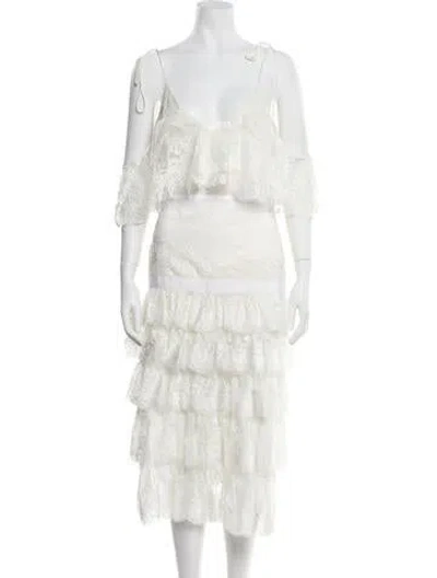 Pre-owned Alejandra Alonso Rojas Lace Pattern Midi Length Dress W/ Tags In Neutral