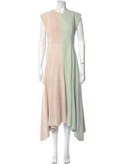 Pre-owned Alejandra Alonso Rojas Lambskin Long Dress In Green