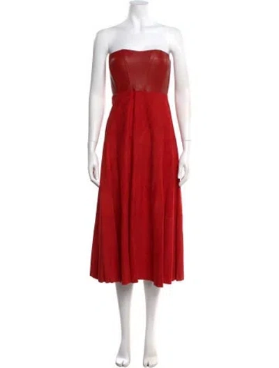 Pre-owned Alejandra Alonso Rojas Lambskin Midi Length Dress In Red