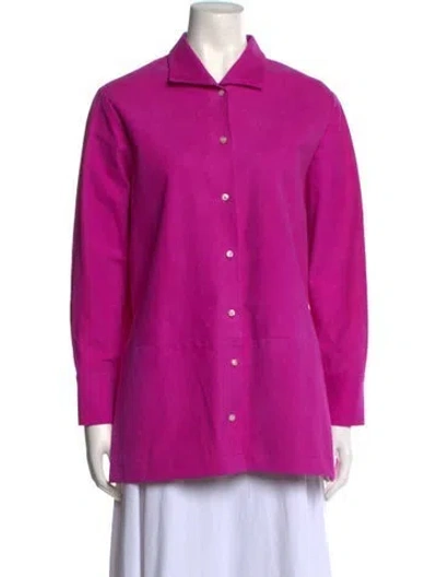 Pre-owned Alejandra Alonso Rojas Leather Long Sleeve Button-up Top W/ Tags In Purple
