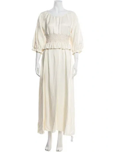 Pre-owned Alejandra Alonso Rojas Linen Long Dress In Neutral