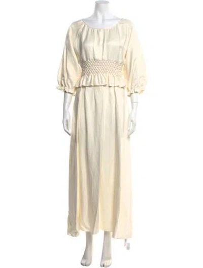 Pre-owned Alejandra Alonso Rojas Linen Long Dress In Neutral