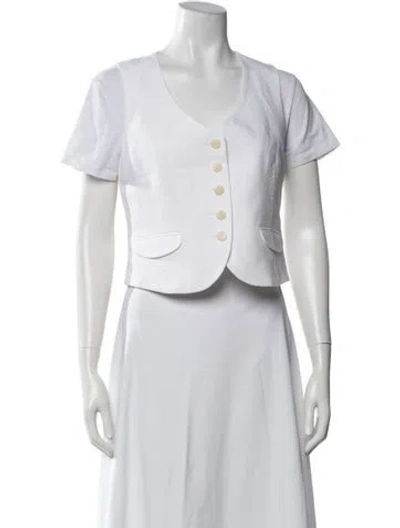 Pre-owned Alejandra Alonso Rojas Linen V-neck Button-up Top In White