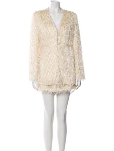 Pre-owned Alejandra Alonso Rojas Printed Fringe Trim Accent Short Set W/ Tags In Neutrals
