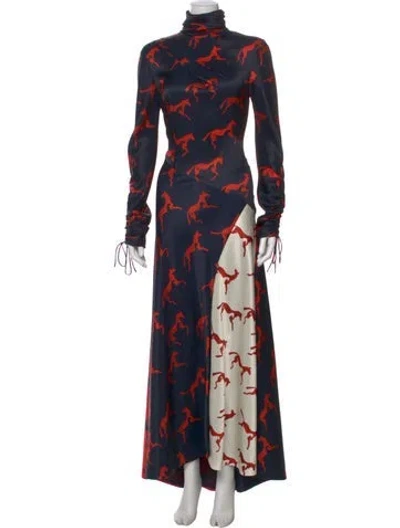Pre-owned Alejandra Alonso Rojas Printed Long Dress In Blue