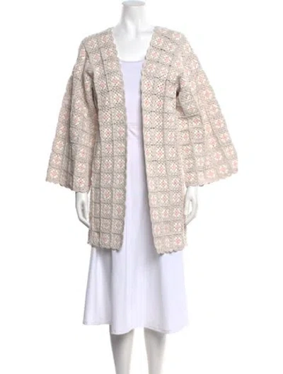 Pre-owned Alejandra Alonso Rojas Printed Open Front Sweater In Neutral