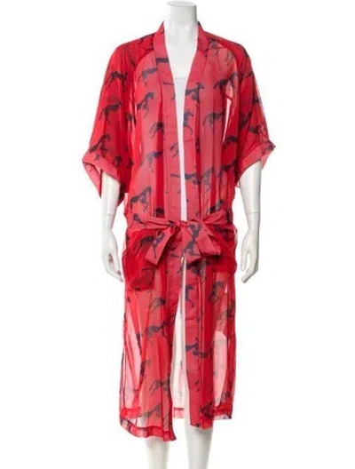 Pre-owned Alejandra Alonso Rojas Printed Robe In Red