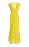 Alejandra Alonso Rojas Floral V-neck Draped Chiffon Dress In Yellow