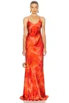 Alejandra Alonso Rojas Ruched Slip Gown In Orange