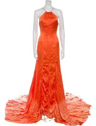 Pre-owned Alejandra Alonso Rojas Silk Long Dress In Orange