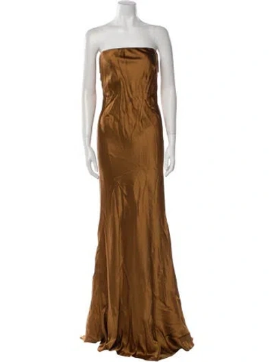 Pre-owned Alejandra Alonso Rojas Silk Long Dress W/ Tags In Brown