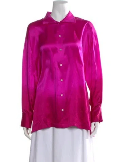 Pre-owned Alejandra Alonso Rojas Silk Long Sleeve Button-up Top In Pink