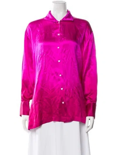 Pre-owned Alejandra Alonso Rojas Silk Long Sleeve Button-up Top W/ Tags In Pink