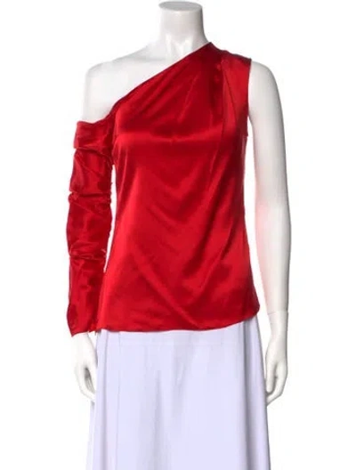 Pre-owned Alejandra Alonso Rojas Silk One-shoulder Blouse In Red