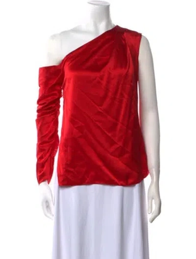 Pre-owned Alejandra Alonso Rojas Silk One-shoulder Blouse W/ Tags In Red