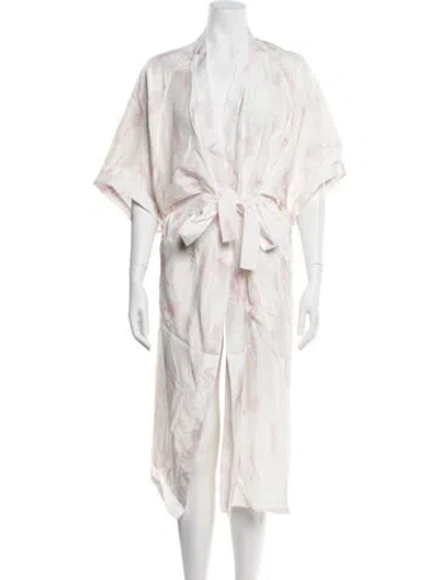 Pre-owned Alejandra Alonso Rojas Silk Printed Robe In Neutral