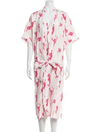 Pre-owned Alejandra Alonso Rojas Silk Printed Robe In Pink