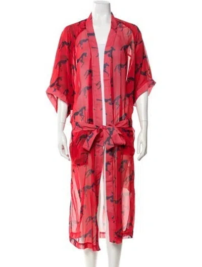 Pre-owned Alejandra Alonso Rojas Silk Printed Robe In Red