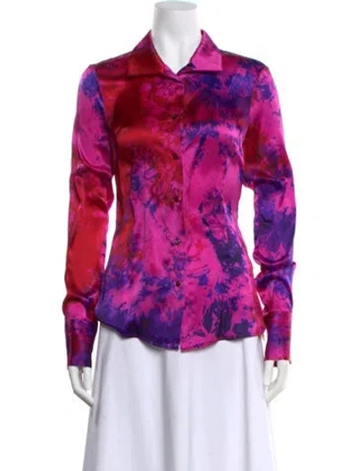 Pre-owned Alejandra Alonso Rojas Silk Tie-dye Print Blouse W/ Tags In Pink