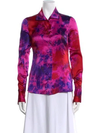 Pre-owned Alejandra Alonso Rojas Silk Tie-dye Print Blouse W/ Tags In Purple