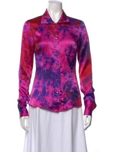 Pre-owned Alejandra Alonso Rojas Silk Tie-dye Print Button-up Top In Multi