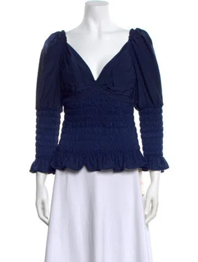 Pre-owned Alejandra Alonso Rojas Silk V-neck Blouse W/ Tags In Blue