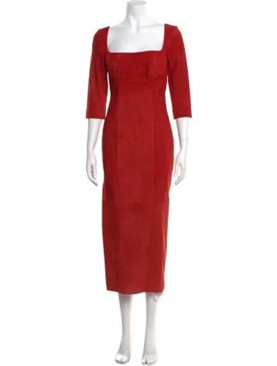 Pre-owned Alejandra Alonso Rojas Suede Long Dress In Red